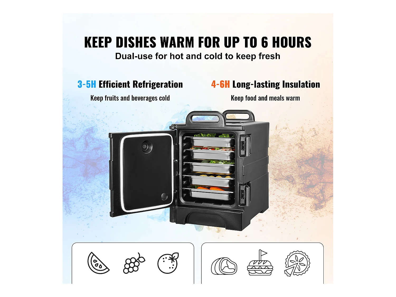 Boîte de Transport Isolé SucceBuy, Porte-Bac à Nourriture 77 L, pour Restauration, Restaurant, Cantine