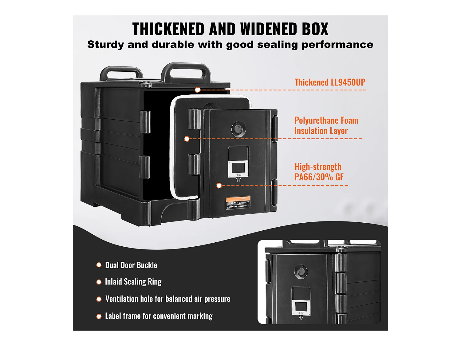 Boîte de Transport Isolé SucceBuy, Porte-Bac à Nourriture 77 L, pour Restauration, Restaurant, Cantine