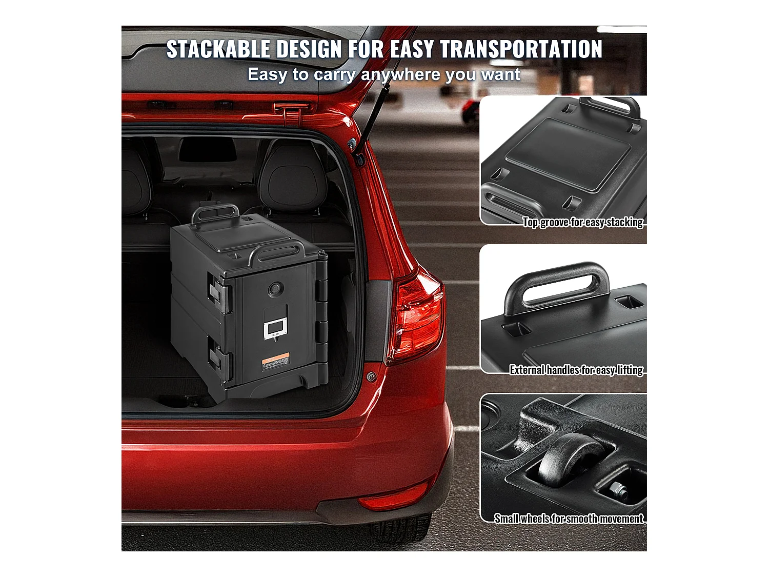 Boîte de Transport Isolé SucceBuy, Porte-Bac à Nourriture 77 L, pour Restauration, Restaurant, Cantine