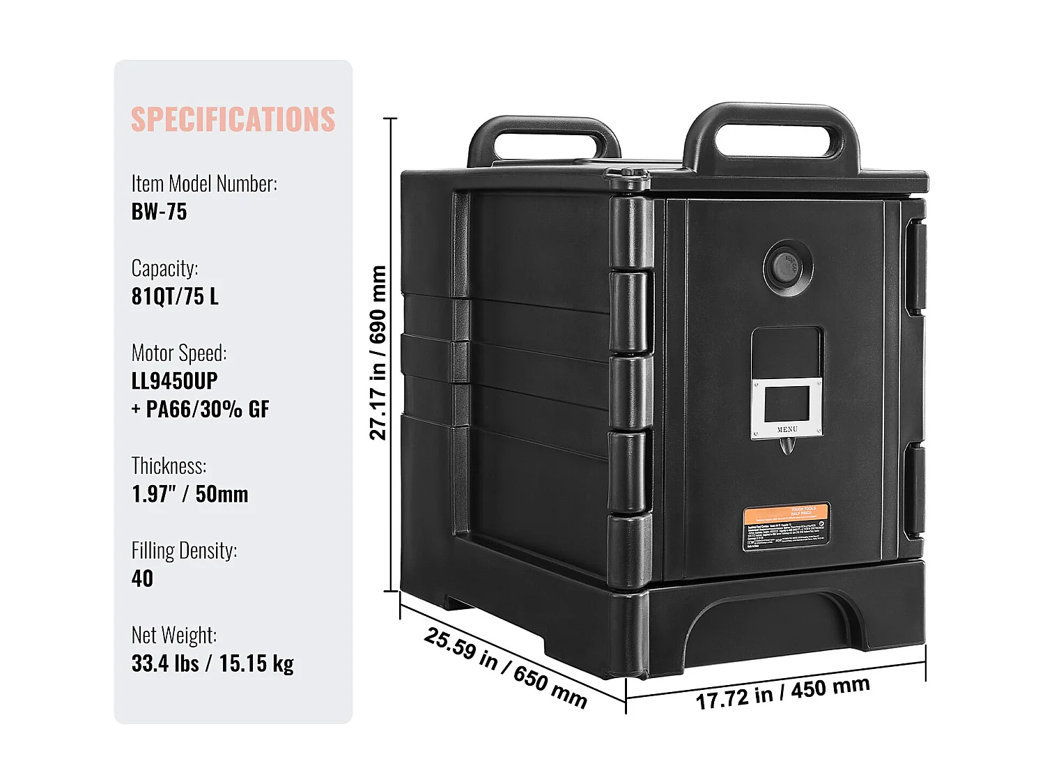 Geisoleerde Transportbox SucceBuy, Voedselbakhouder 77 L, voor Catering, Restaurants, Kantines