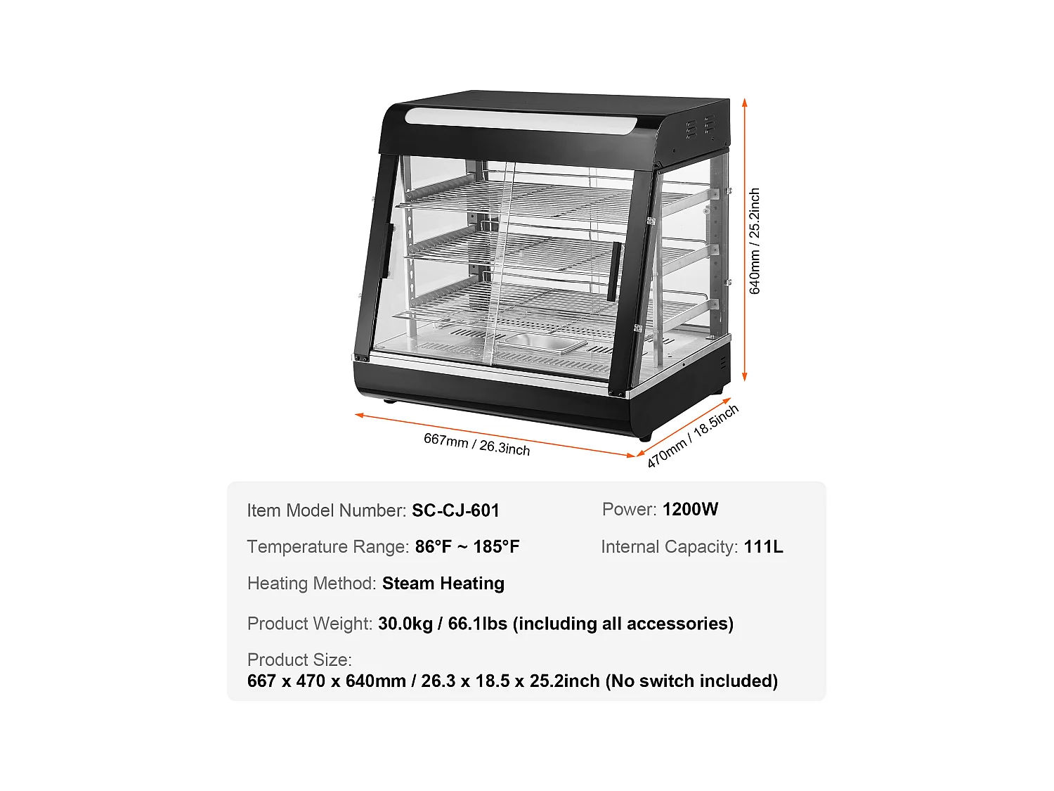 Vitrine Chauffante SucceBuy, Armoire à Pizza Commerciale à 3 Niveaux, pour Réchauffeur de Nourriture avec Lumière