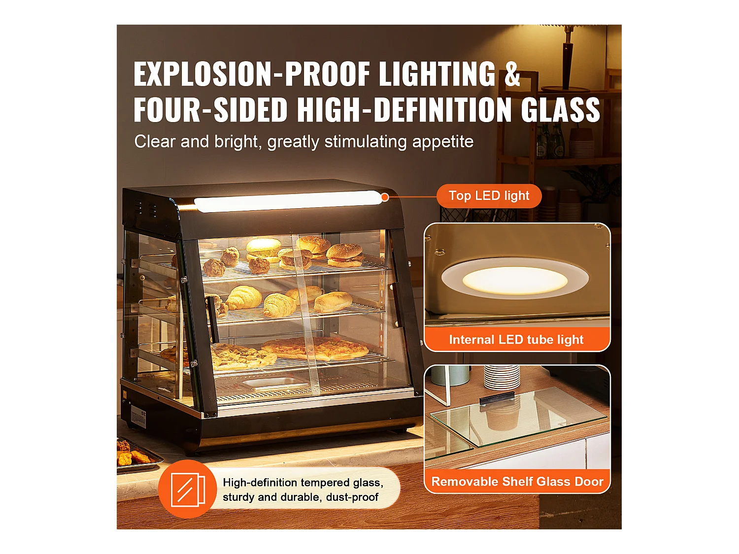 Vitrine Chauffante SucceBuy, Armoire à Pizza Commerciale à 3 Niveaux, pour Réchauffeur de Nourriture avec Lumière