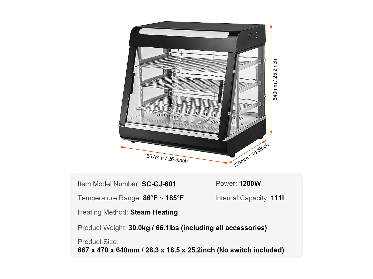 Verwarmde Vitrine SucceBuy, 3-lags Zakelijke Pizzakast, voor Voedselverwarming met Licht