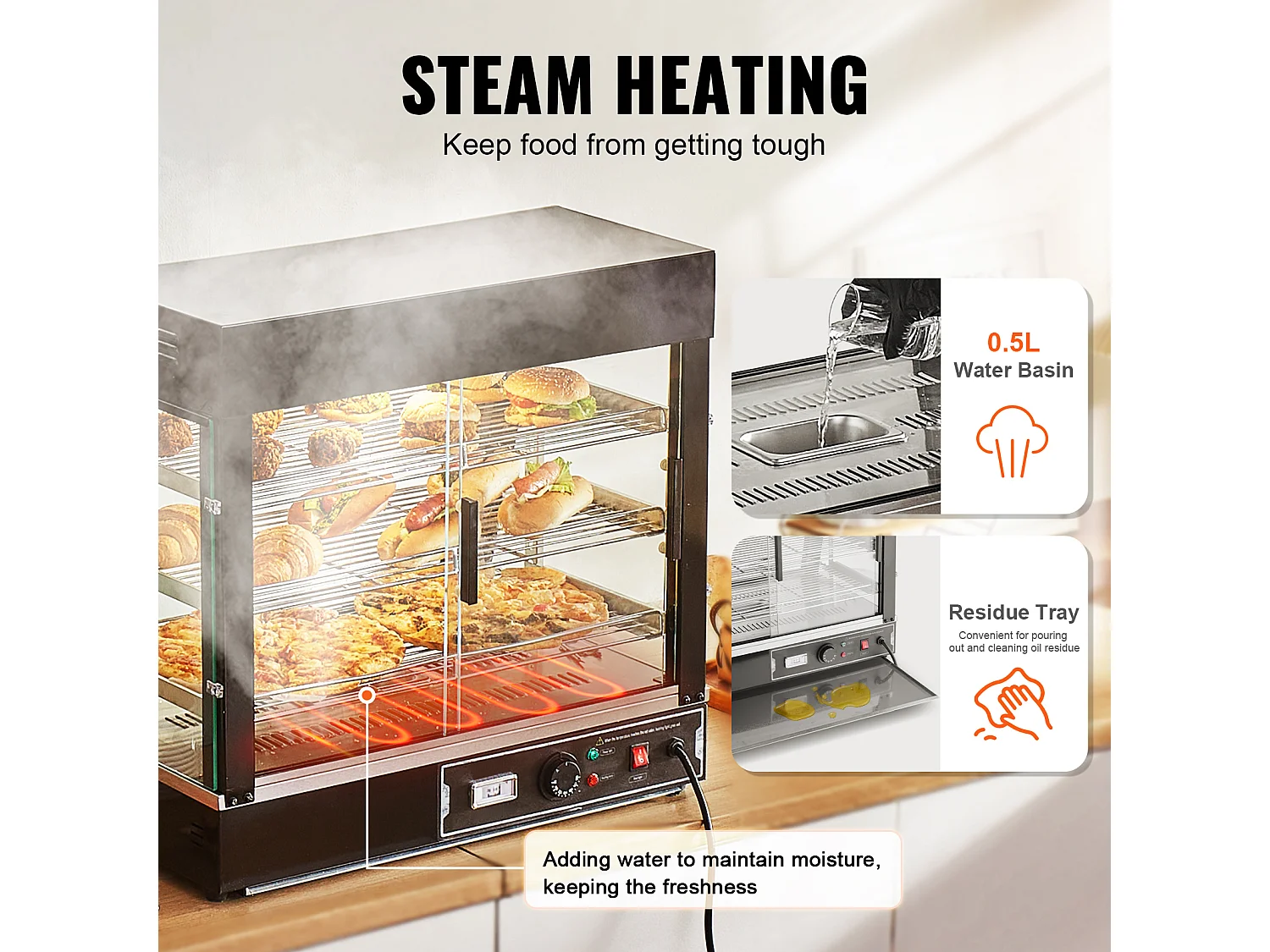 Verwarmde Vitrine SucceBuy, 3-lags Zakelijke Pizzakast, voor Voedselverwarming met Licht