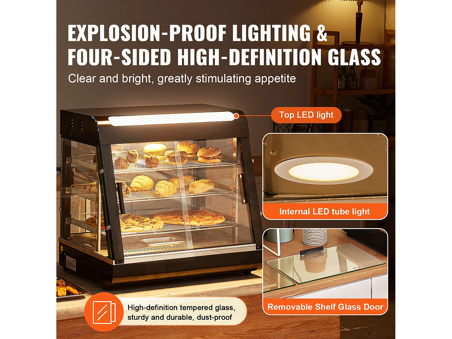 Verwarmde Vitrine SucceBuy, 3-lags Zakelijke Pizzakast, voor Voedselverwarming met Licht