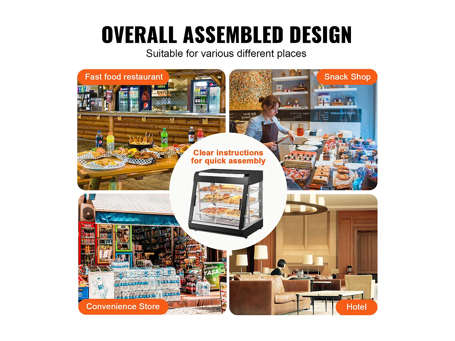 Verwarmde Vitrine SucceBuy, 3-lags Zakelijke Pizzakast, voor Voedselverwarming met Licht