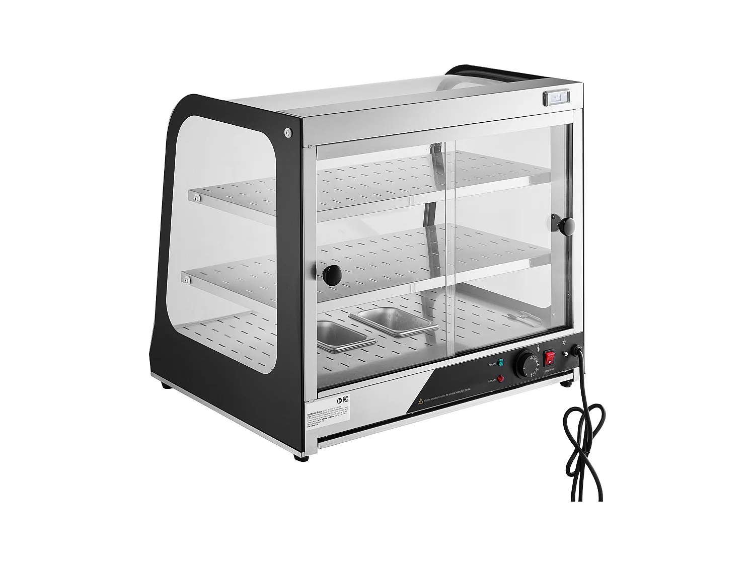 Vitrine Chauffante SucceBuy, Présentoir de Comptoir Chauffant Commercial à 2 Niveaux avec Pince pour Pizza, Contrôle de la Température de 30 ℃ à 85 ℃