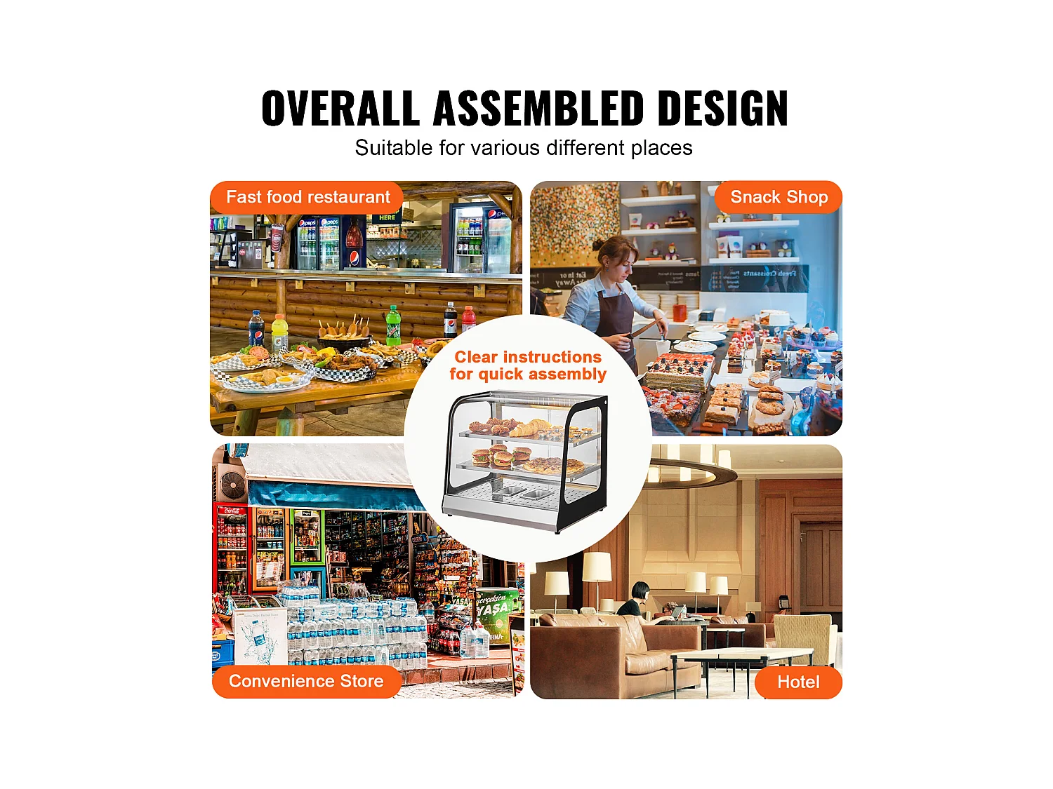 Vitrine Chauffante SucceBuy, Présentoir de Comptoir Chauffant Commercial à 2 Niveaux avec Pince pour Pizza, Contrôle de la Température de 30 ℃ à 85 ℃