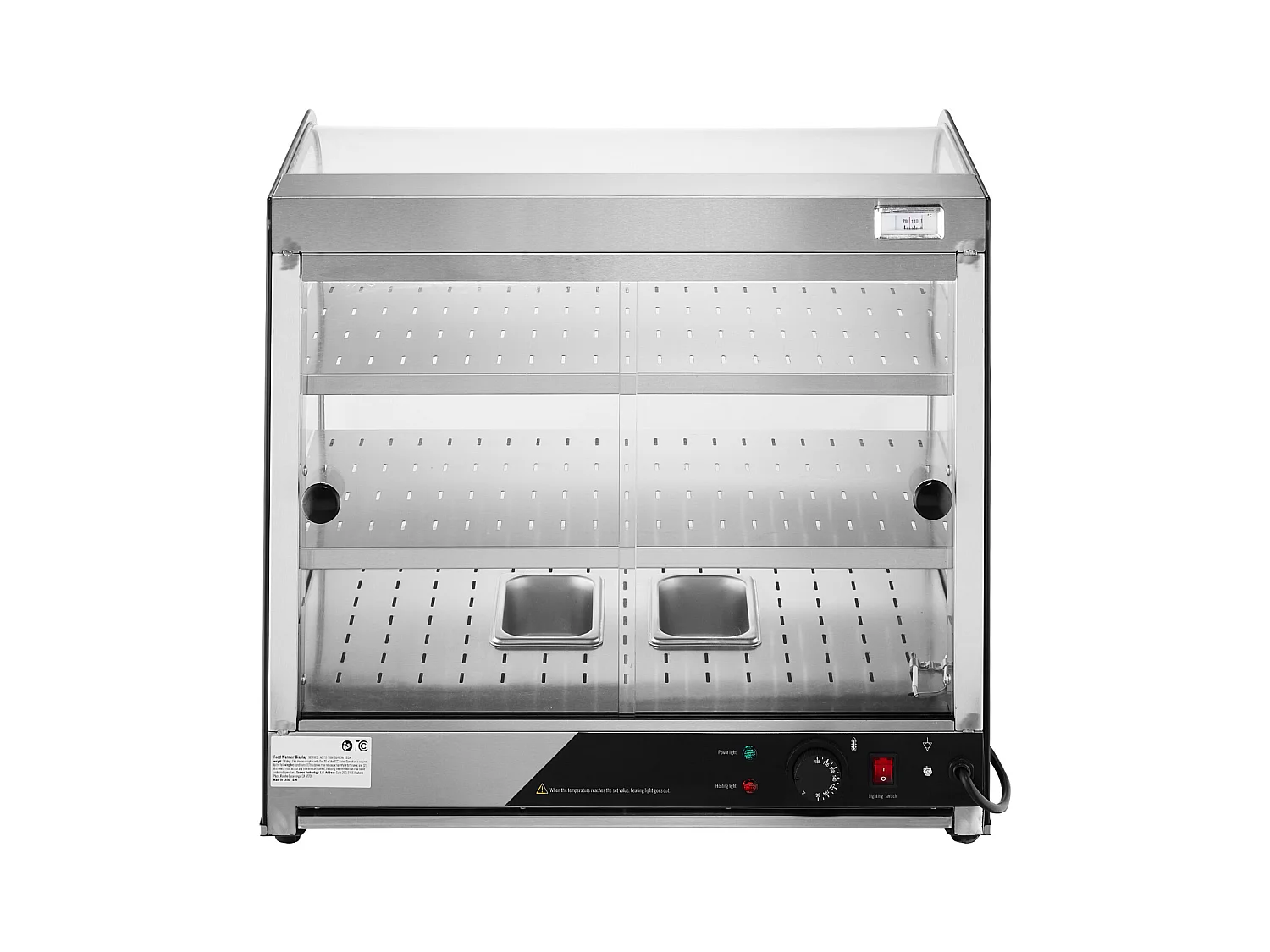 Vitrine Chauffante SucceBuy, Présentoir de Comptoir Chauffant Commercial à 2 Niveaux avec Pince pour Pizza, Contrôle de la Température de 30 ℃ à 85 ℃