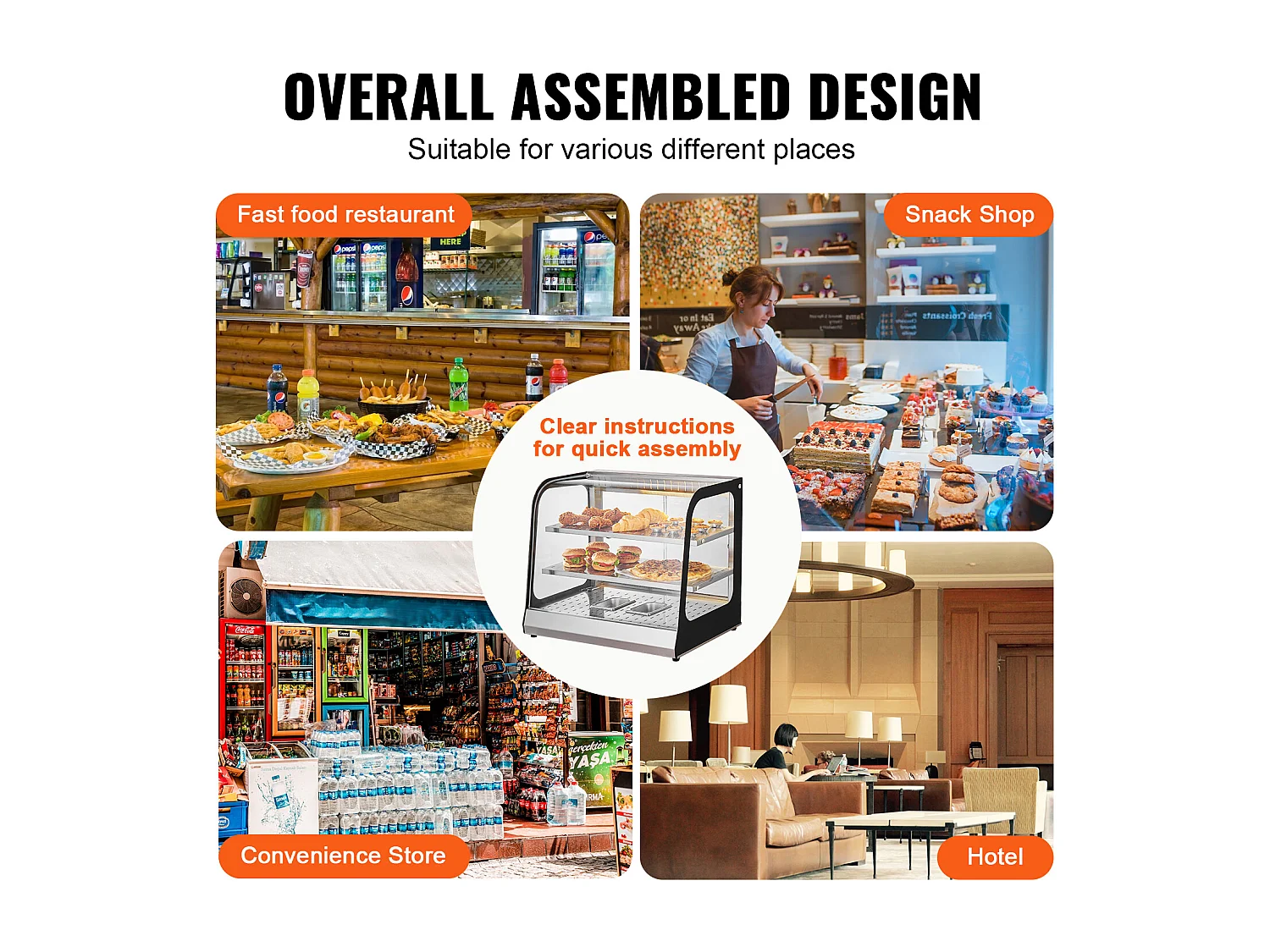 Vitrine Chauffante SucceBuy, Présentoir de Comptoir Chauffant Commercial à 2 Niveaux avec Pince pour Pizza, Contrôle de la Température de 30 ℃ à 85 ℃