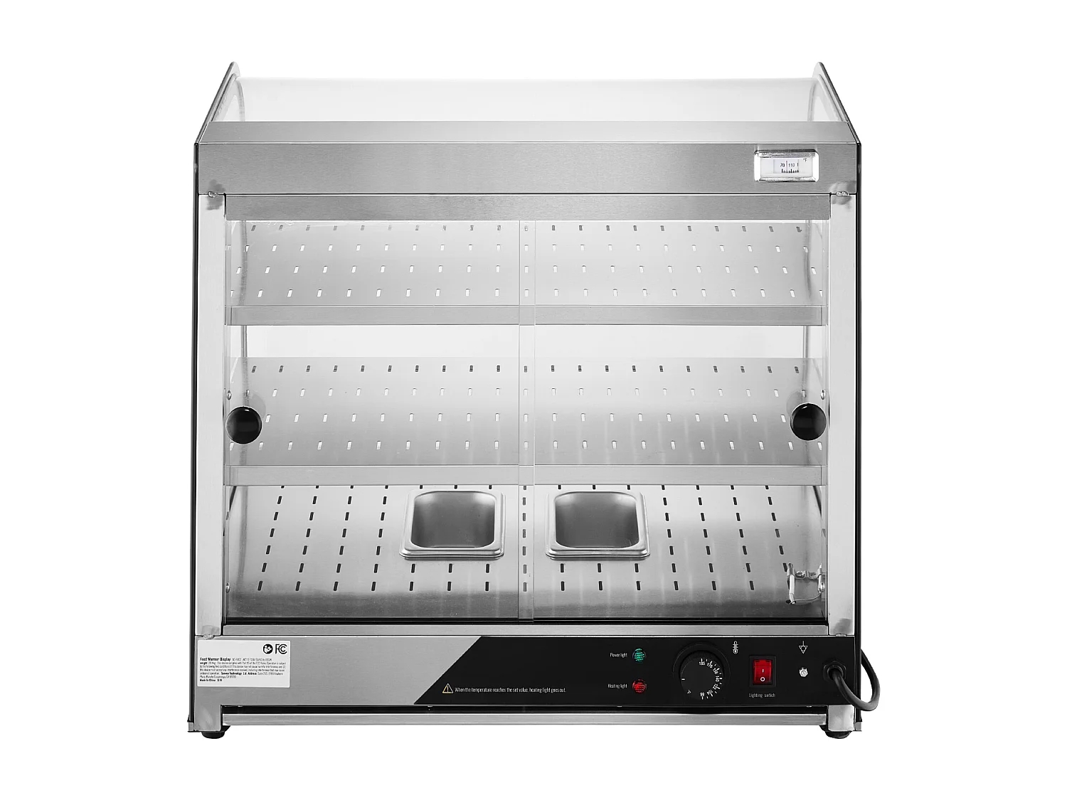 Vitrine Chauffante SucceBuy, Présentoir de Comptoir Chauffant Commercial à 2 Niveaux avec Pince pour Pizza, Contrôle de la Température de 30 ℃ à 85 ℃