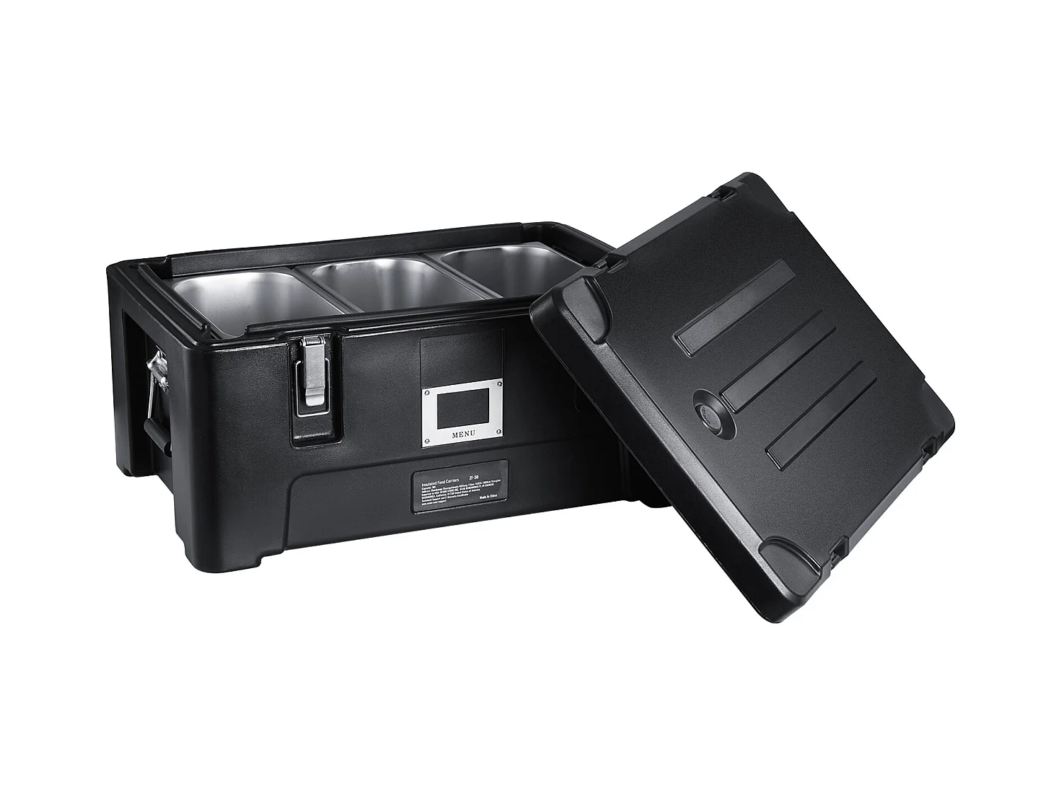 Boîte de Transport Isolé SucceBuy, Porte-Plateau Isolé, Chargement Supérieur Empilable de 34 L, avec 3 poêles, noir