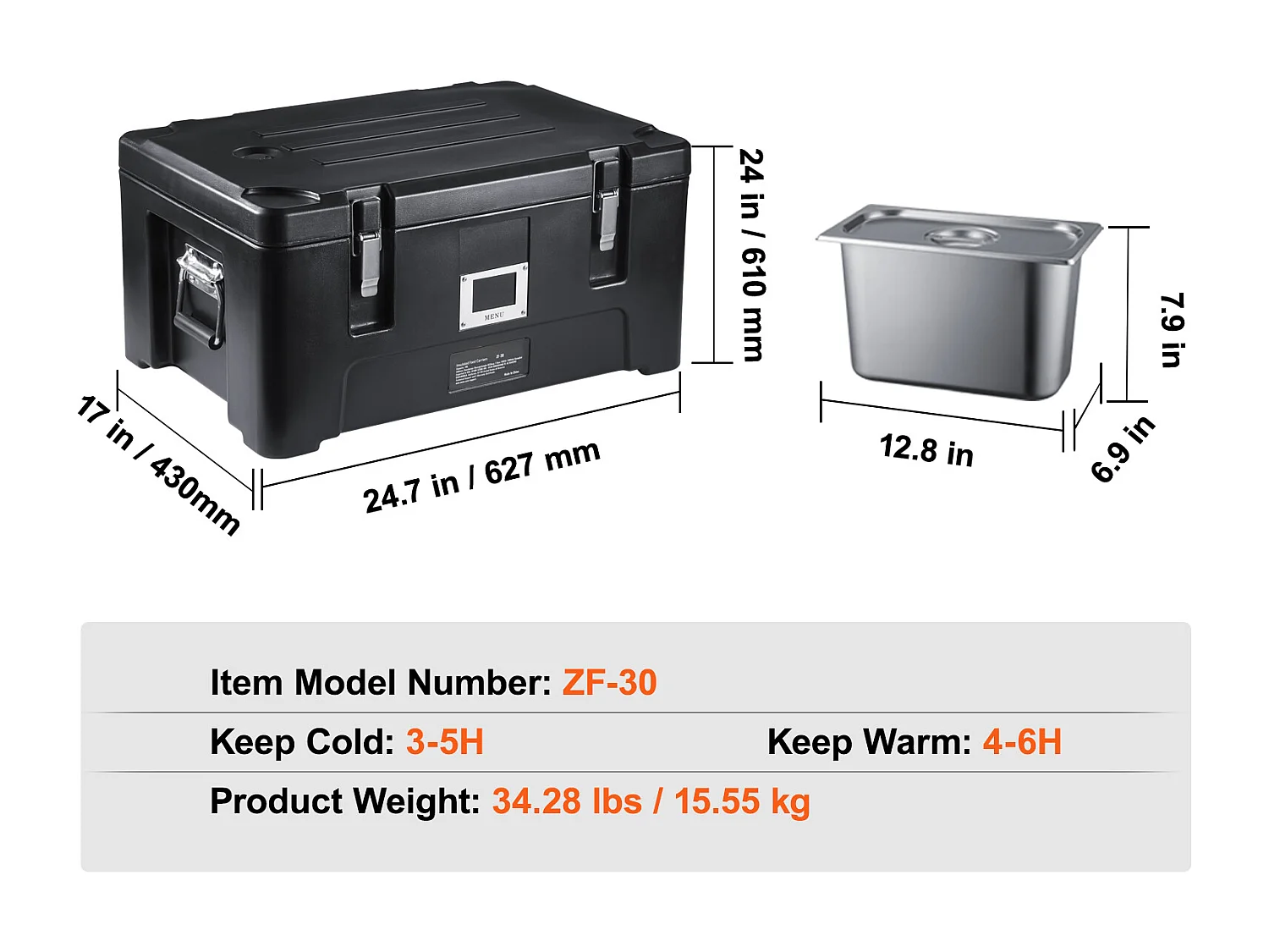 Geisoleerde Transportbox SucceBuy, Geisoleerd Bordhouder, Stapelbaar Bovenlaad 34 L, met 3 Pannen, Zwart