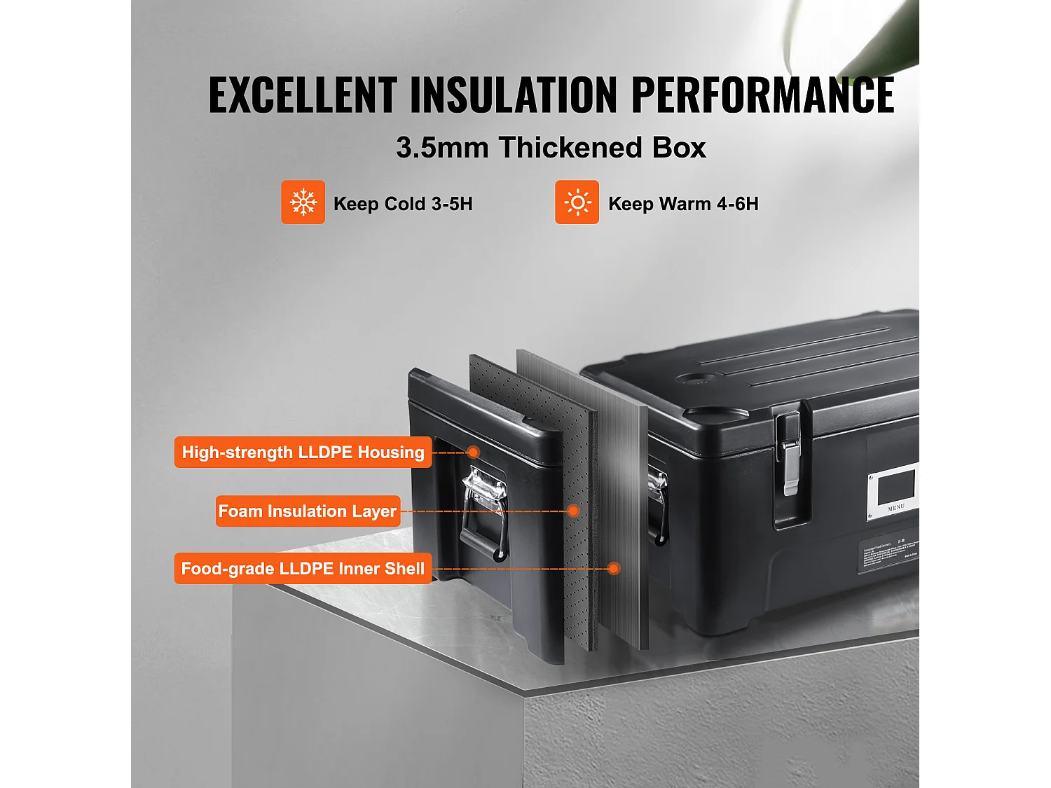 Geisoleerde Transportbox SucceBuy, Geisoleerd Bordhouder, Stapelbaar Bovenlaad 34 L, met 3 Pannen, Zwart