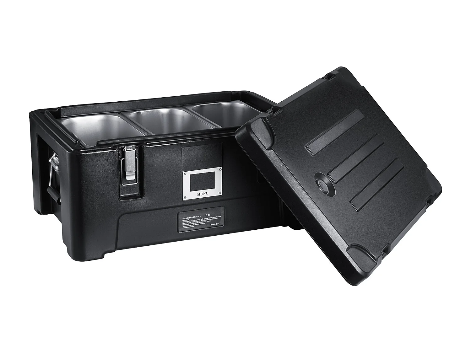 Geisoleerde Transportbox SucceBuy, Geisoleerd Bordhouder, Stapelbaar Bovenlaad 34 L, met 3 Pannen, Zwart