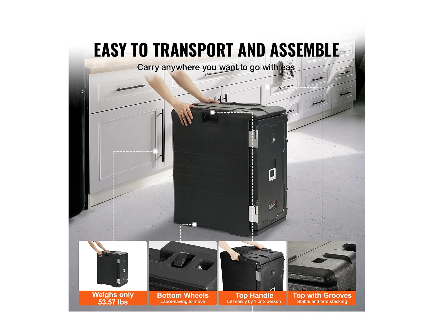 Boîte de Transport Isolé SucceBuy, Bacs à Nourriture Isolés à Chargement Frontal avec Roulettes 103 L ,Noir