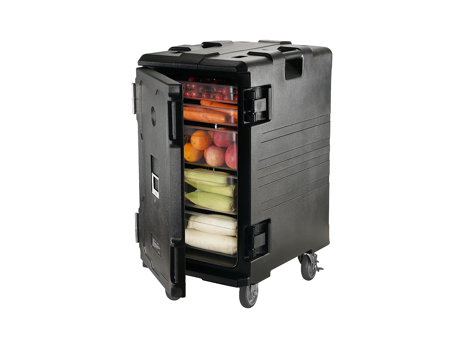 Boîte de Transport Isolé SucceBuy, Bacs à Nourriture Isolés à Chargement Frontal avec Roulettes 103 L ,Noir