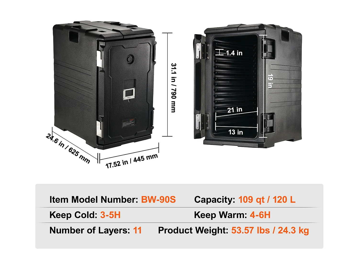 Boîte de Transport Isolé SucceBuy, Bacs à Nourriture Isolés à Chargement Frontal avec Roulettes 103 L ,Noir