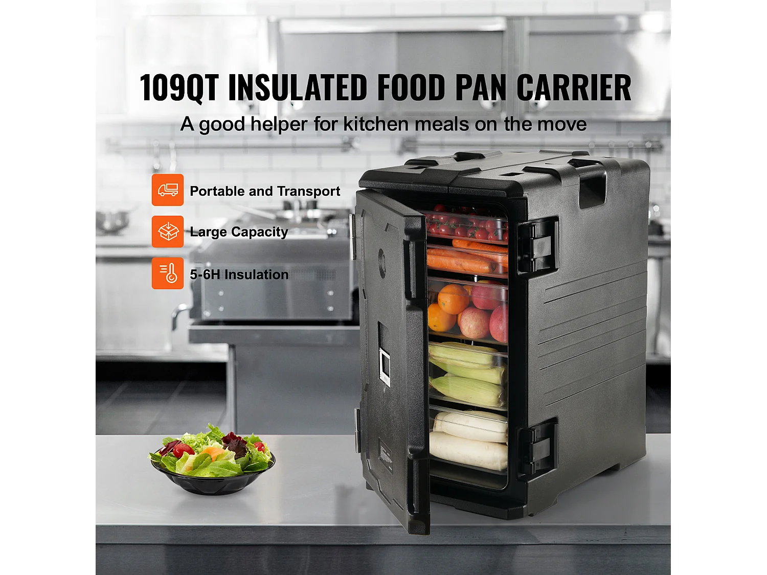 Boîte de Transport Isolé SucceBuy, Bacs à Nourriture Isolés à Chargement Frontal avec Roulettes 103 L ,Noir