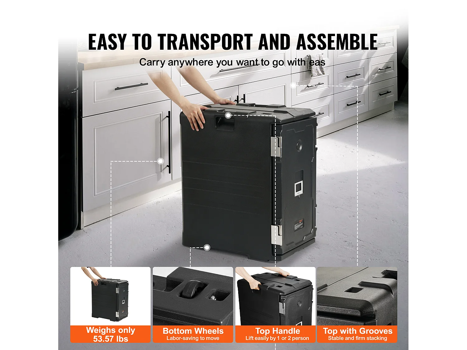 Boîte de Transport Isolé SucceBuy, Bacs à Nourriture Isolés à Chargement Frontal avec Roulettes 103 L ,Noir