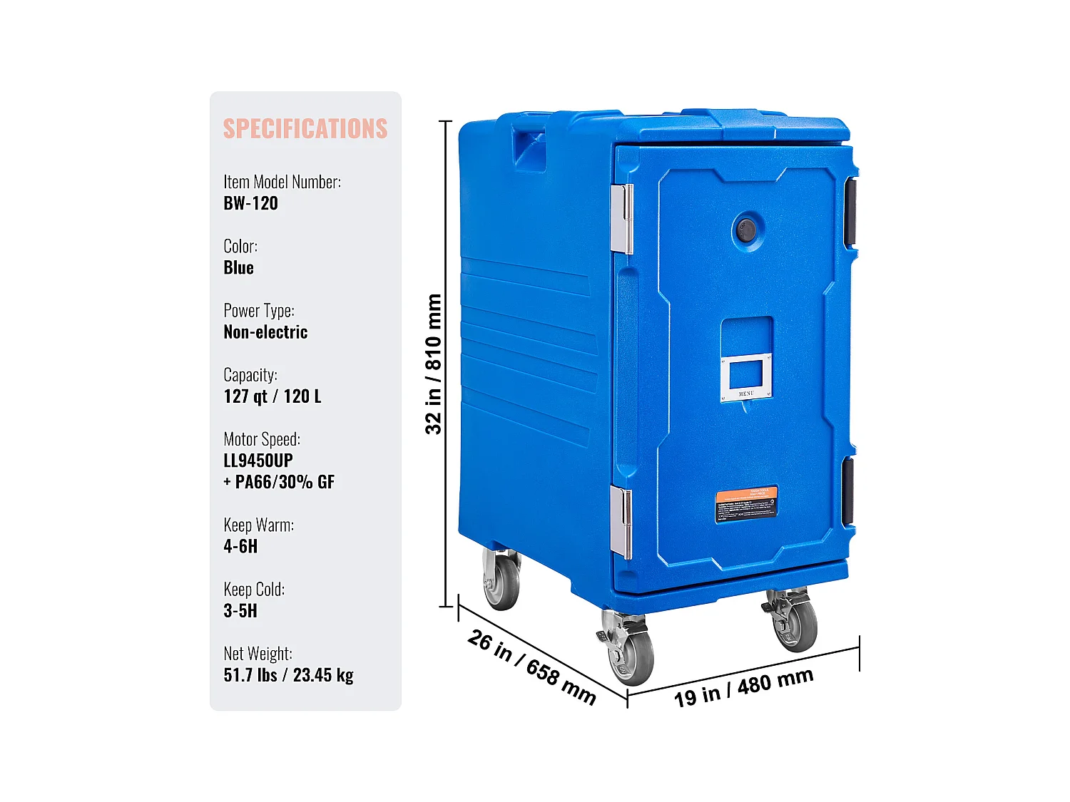 Boîte de Transport Isolé SucceBuy, 120L avec Roulettes, pour Restauration, Restaurant, Cantine