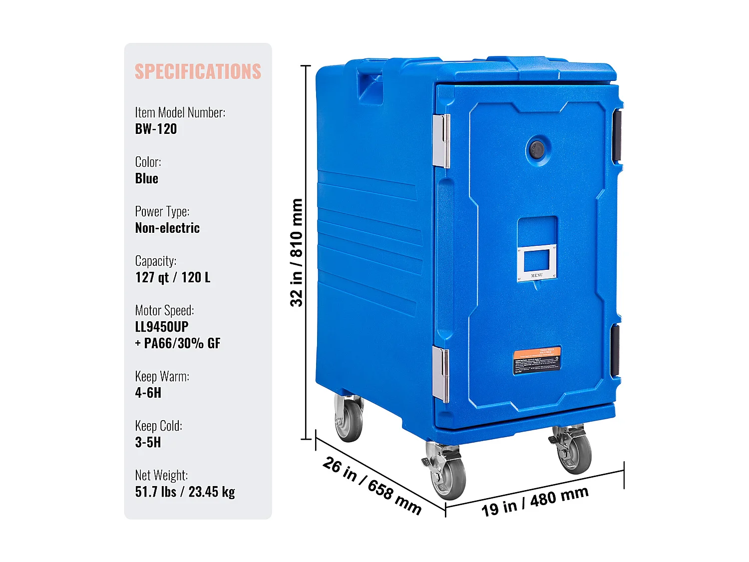 Boîte de Transport Isolé SucceBuy, 120L avec Roulettes, pour Restauration, Restaurant, Cantine