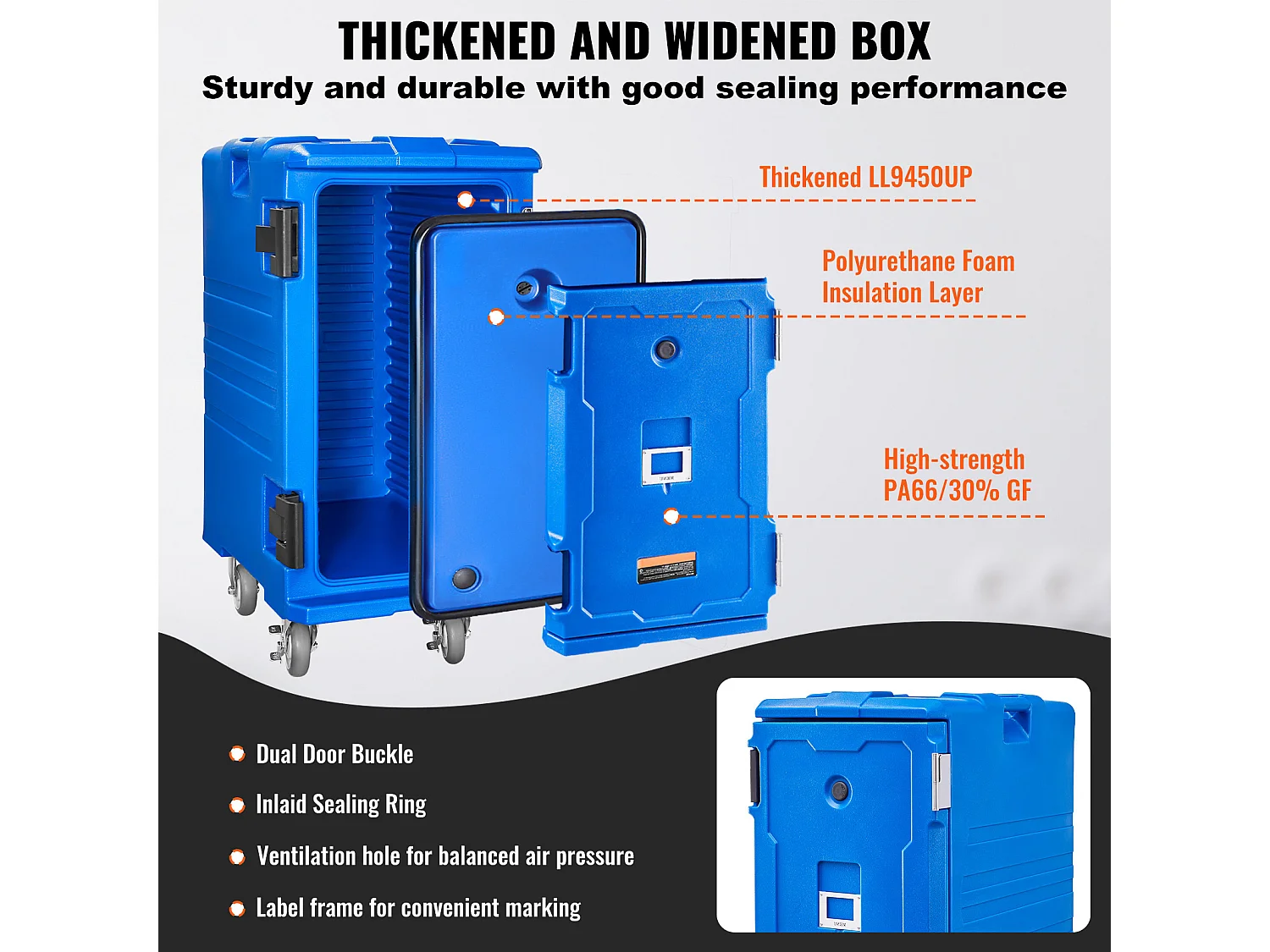 Boîte de Transport Isolé SucceBuy, 120L avec Roulettes, pour Restauration, Restaurant, Cantine