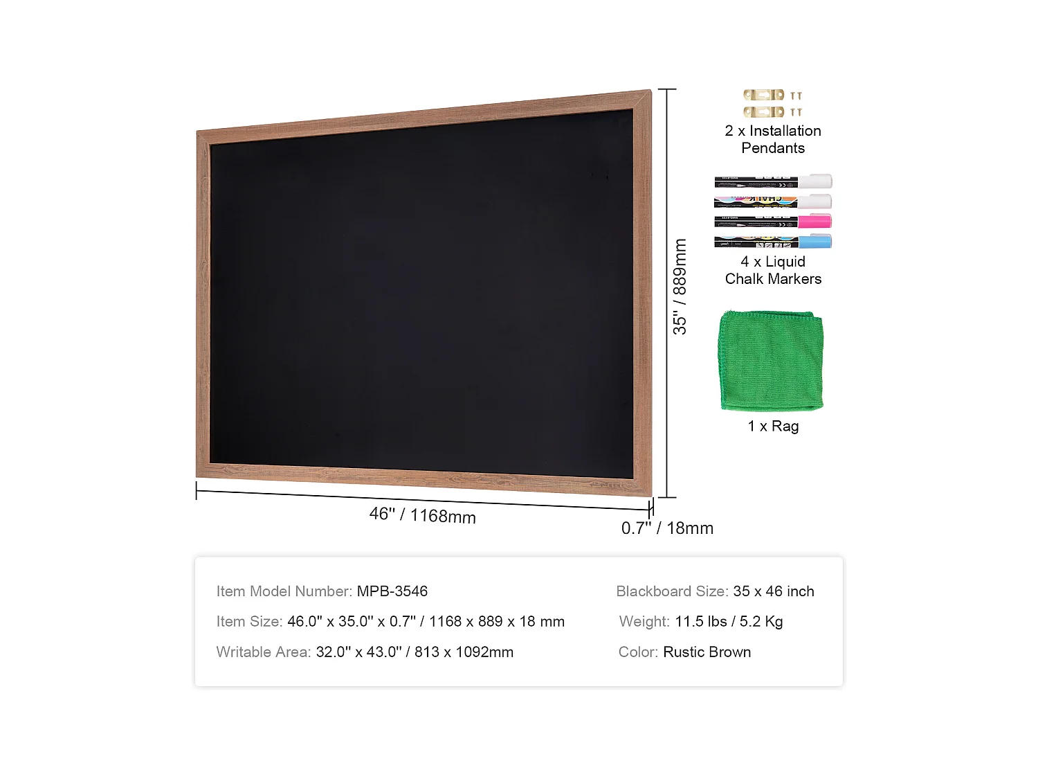 Tableau à Craie SucceBuy Panneau de Mariage Magnétique en Bois Rustique avec Cadre en Bois 89 x 117 cm