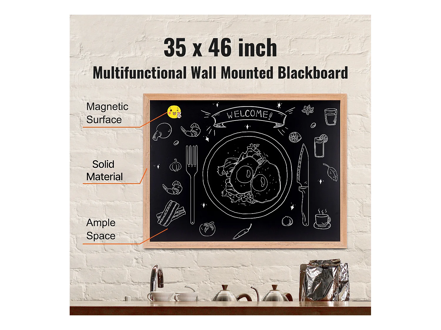 Tableau à Craie SucceBuy Panneau de Mariage Magnétique en Bois Rustique avec Cadre en Bois 89 x 117 cm