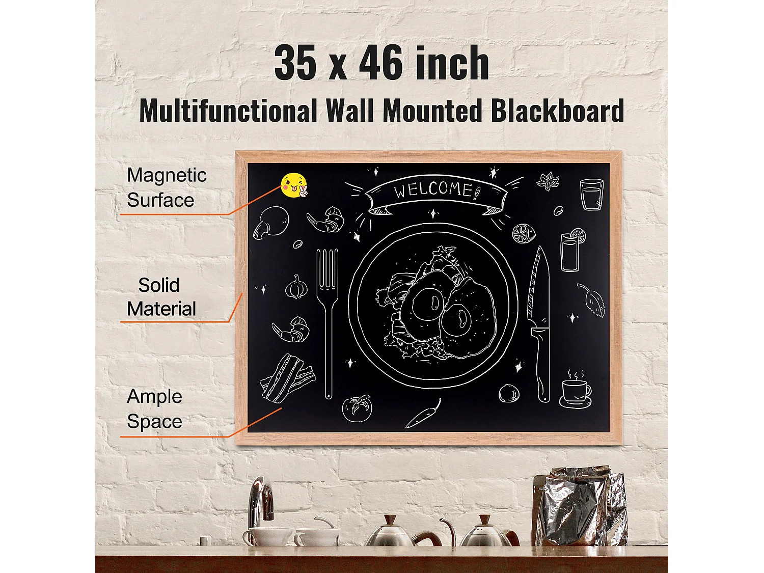 Schoolbord SucceBuy Rustiek Houten Magnetisch Trouwbord met Houten Frame 89 x 117 cm