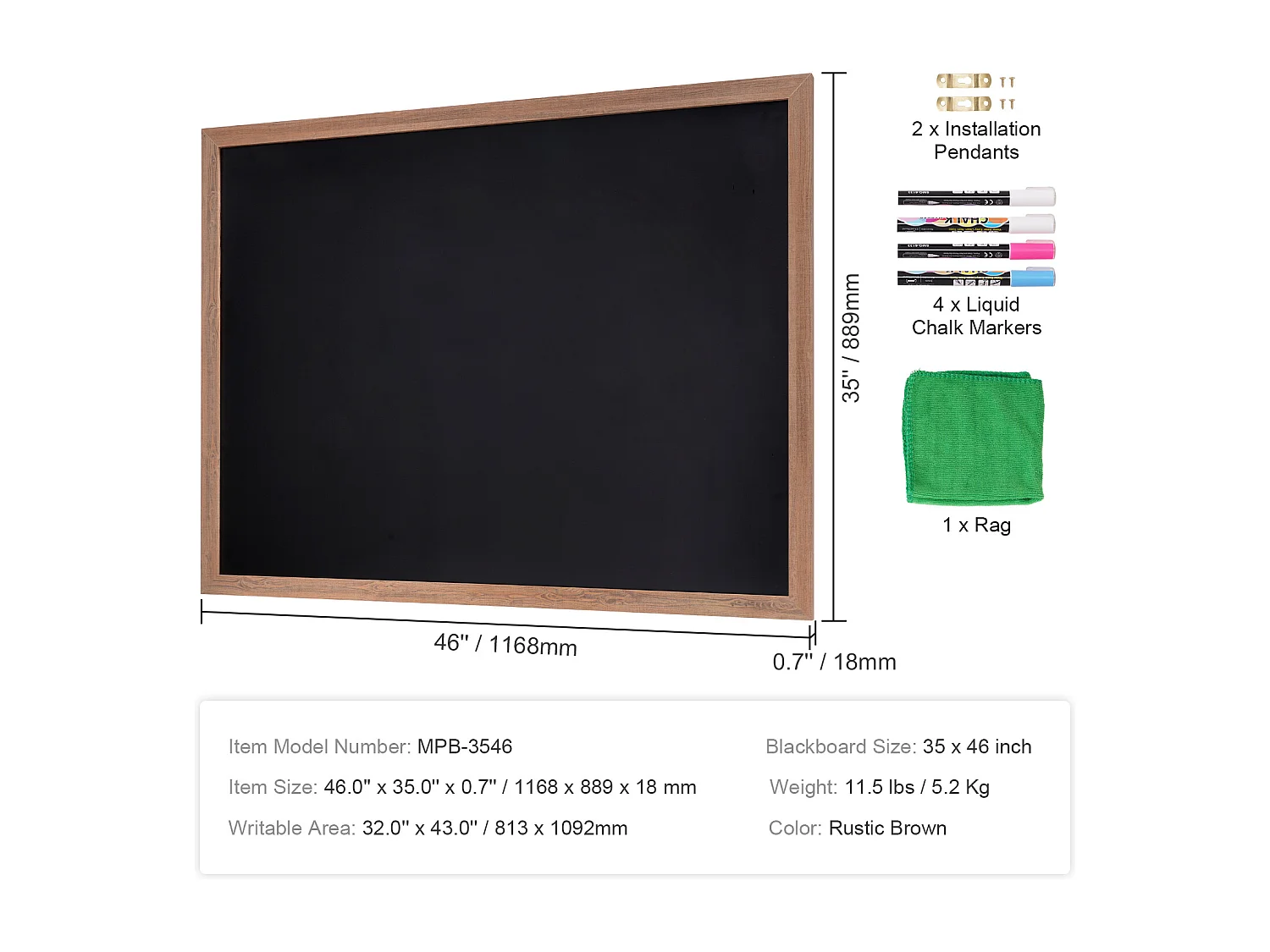 Schoolbord SucceBuy Rustiek Houten Magnetisch Trouwbord met Houten Frame 89 x 117 cm