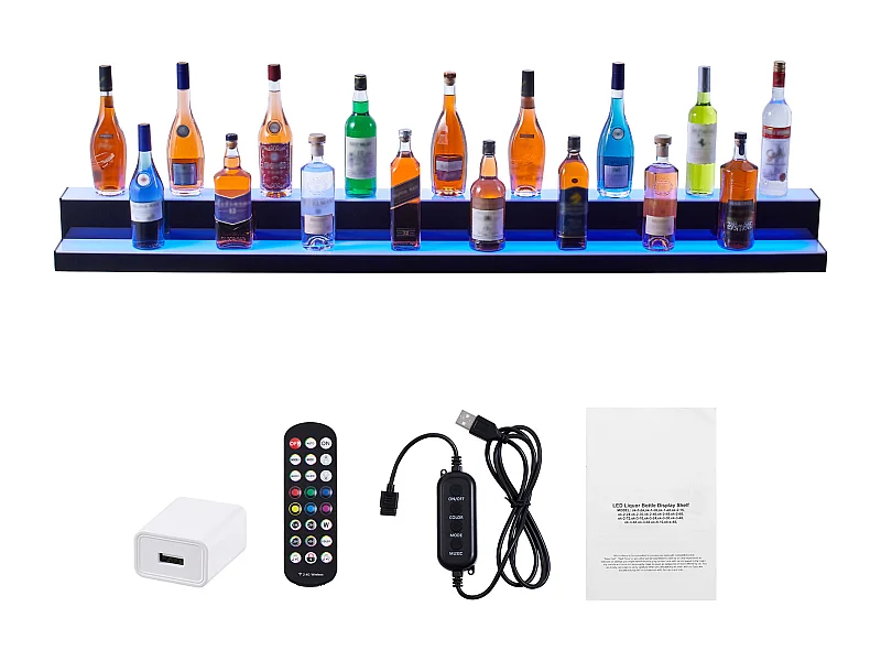 Présentoir de Bouteilles d'Alcool SucceBuy, Éclairé par LED en 2 Étapes, Étagère de Bar 182,8 cm, Contrôle RF et Application