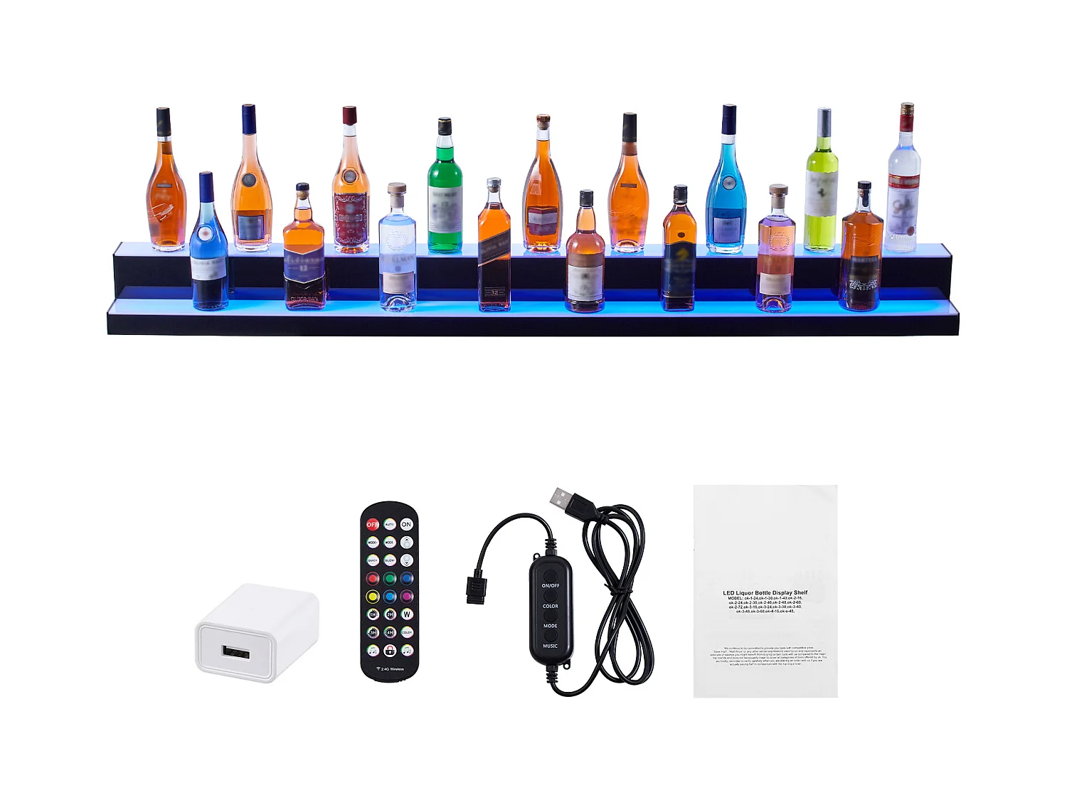 Présentoir de Bouteilles d'Alcool SucceBuy, Éclairé par LED en 2 Étapes, Étagère de Bar 182,8 cm, Contrôle RF et Application