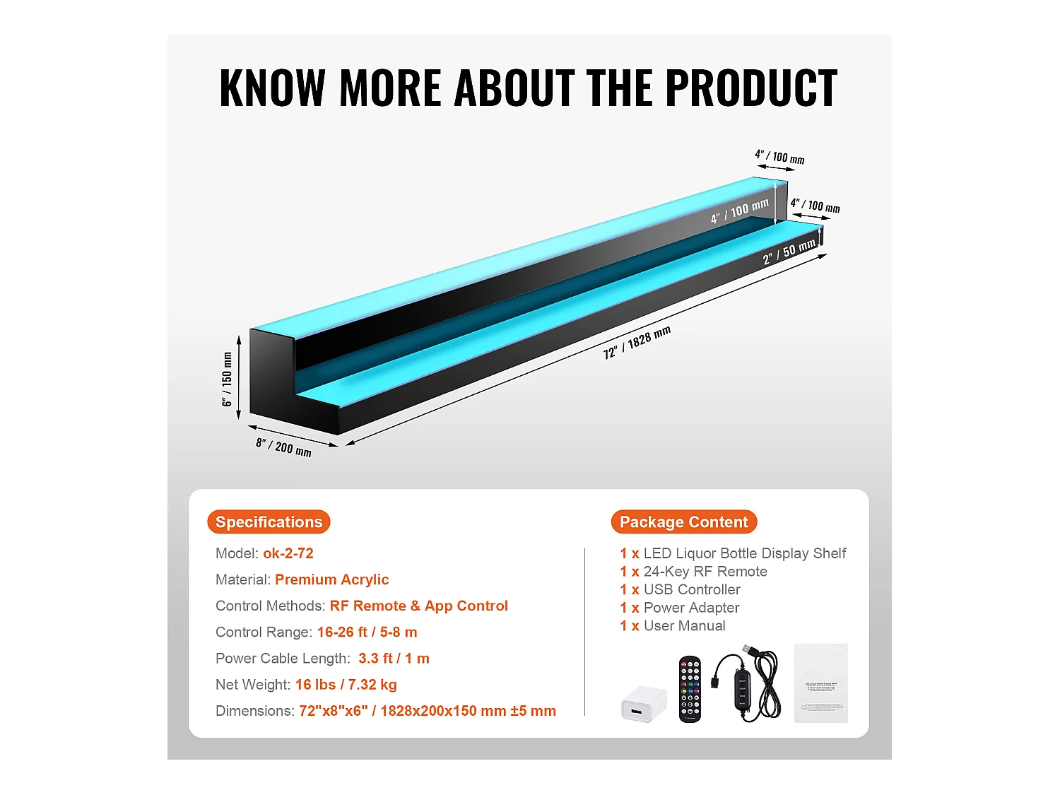 Présentoir de Bouteilles d'Alcool SucceBuy, Éclairé par LED en 2 Étapes, Étagère de Bar 182,8 cm, Contrôle RF et Application