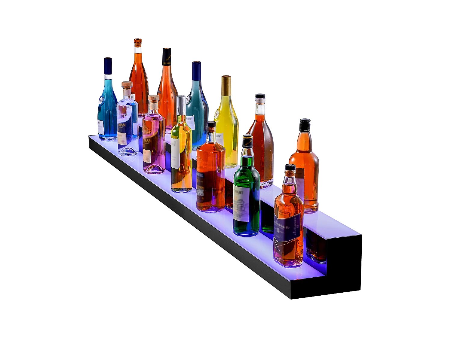 Présentoir de Bouteilles d'Alcool SucceBuy, Éclairé par LED en 2 Étapes, Étagère de Bar 182,8 cm, Contrôle RF et Application