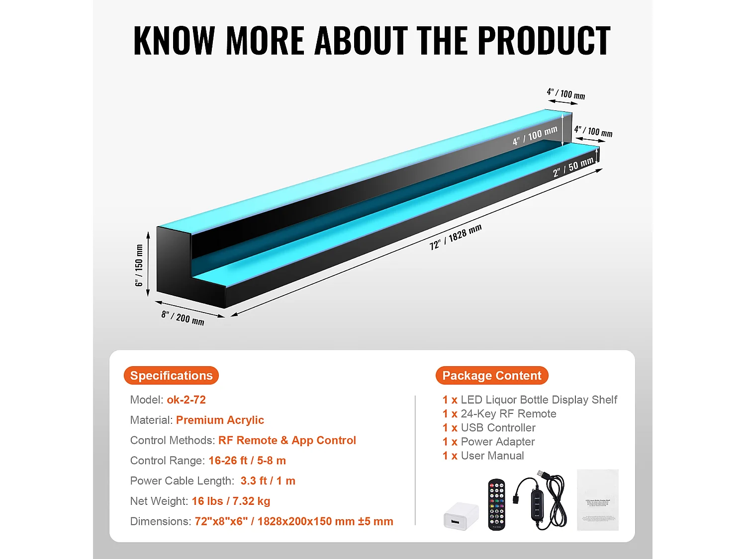 Présentoir de Bouteilles d'Alcool SucceBuy, Éclairé par LED en 2 Étapes, Étagère de Bar 182,8 cm, Contrôle RF et Application