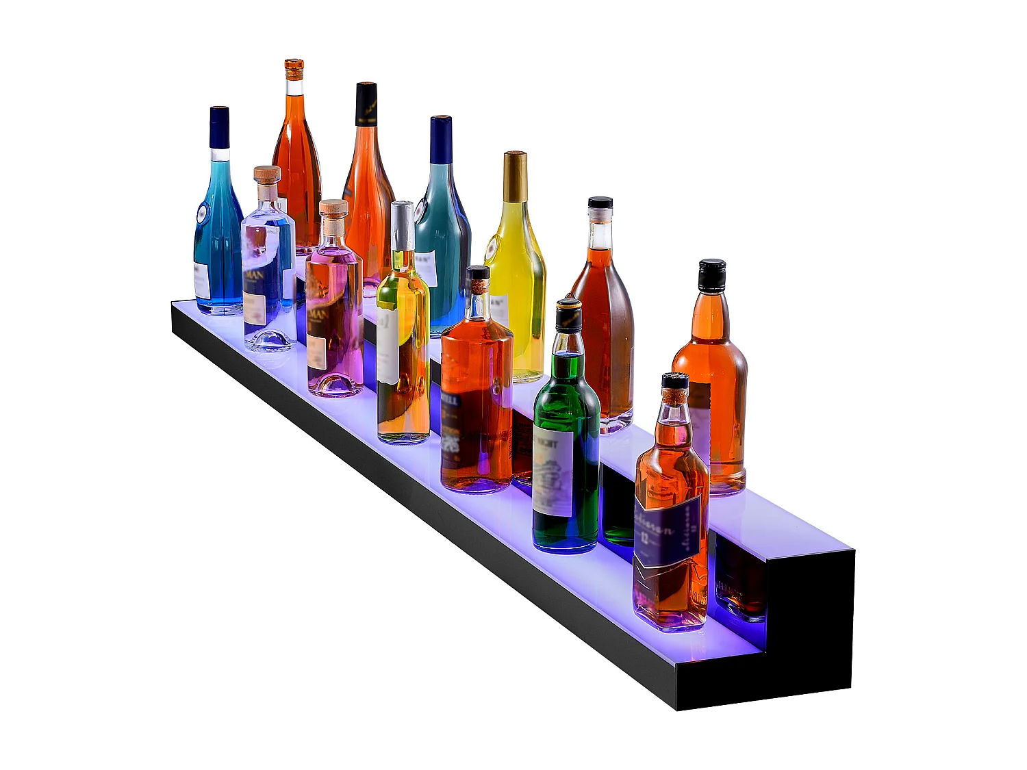 Présentoir de Bouteilles d'Alcool SucceBuy, Éclairé par LED en 2 Étapes, Étagère de Bar 182,8 cm, Contrôle RF et Application