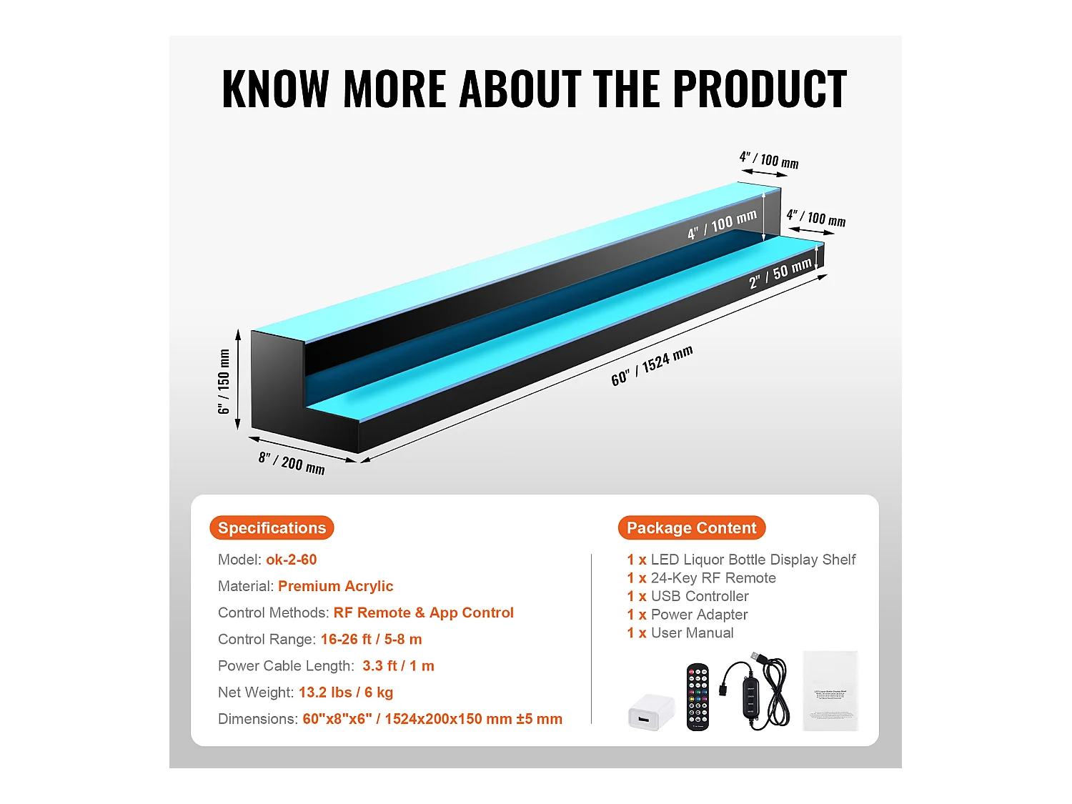 Présentoir de Bouteilles d'Alcool SucceBuy, Éclairé par LED en 2 Étapes, Étagère de Bar 152,4 cm, Contrôle RF et Application