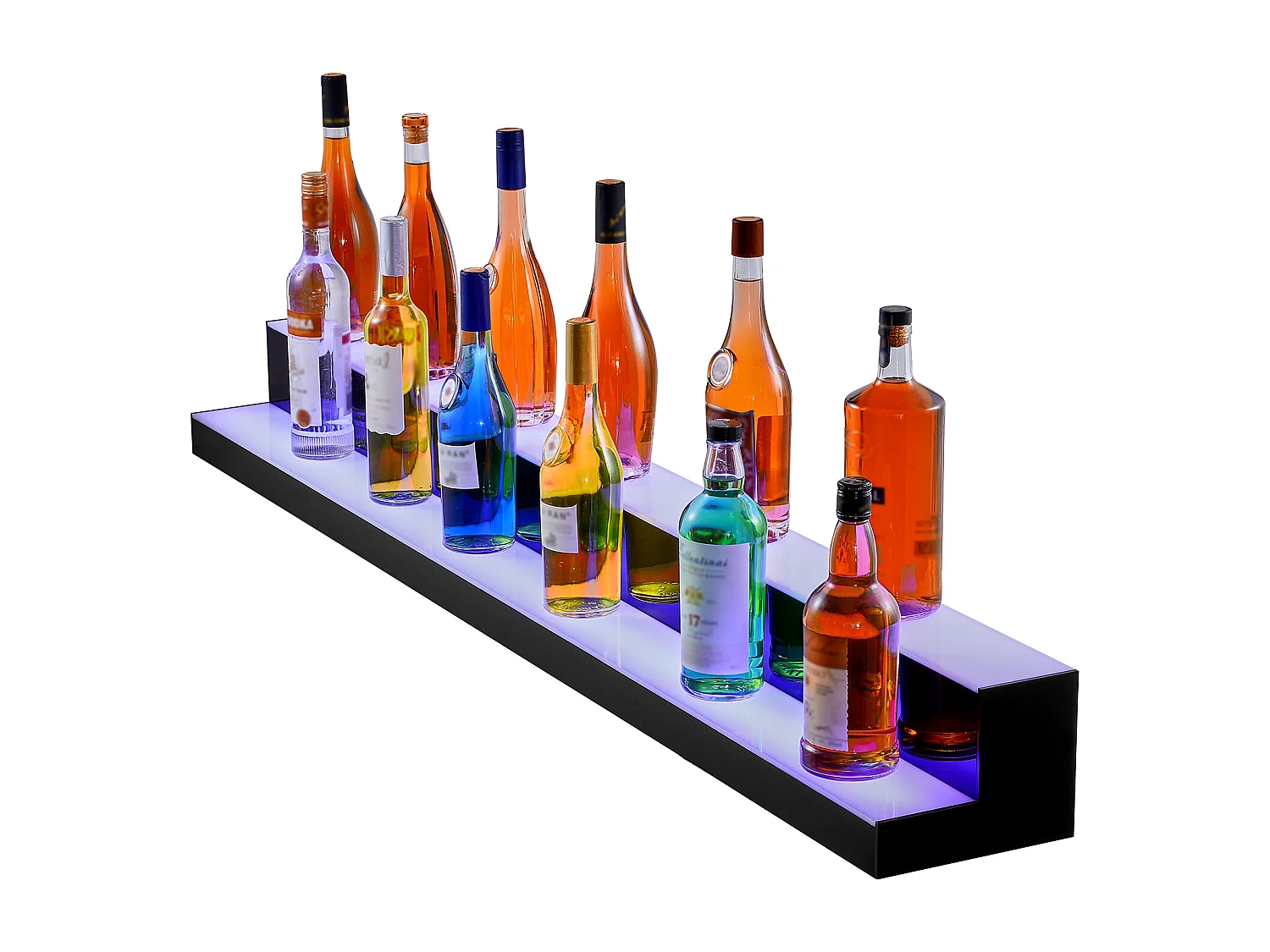 Présentoir de Bouteilles d'Alcool SucceBuy, Éclairé par LED en 2 Étapes, Étagère de Bar 152,4 cm, Contrôle RF et Application