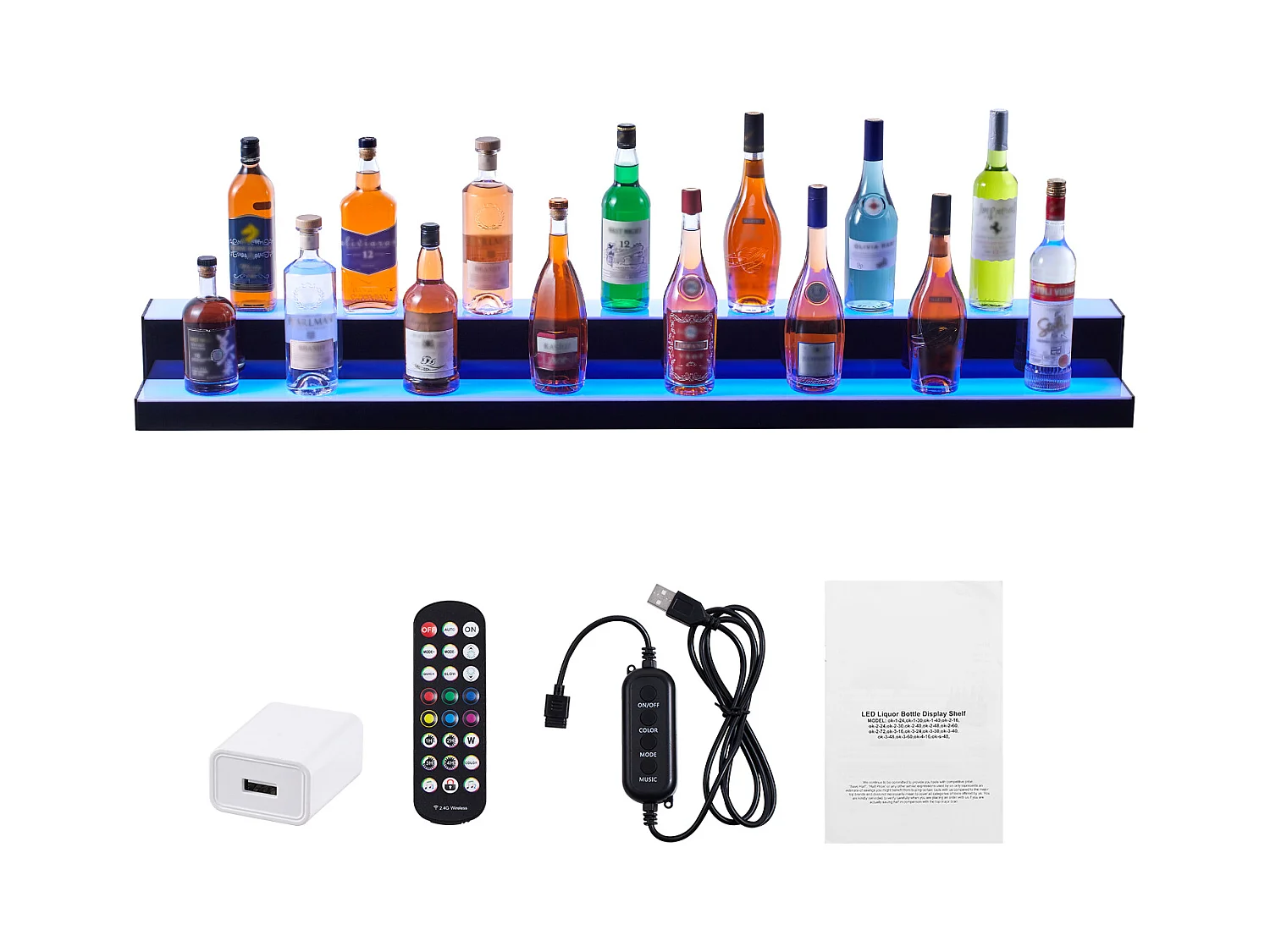 Podświetlana Diodami LED Półka na Butelki Alkoholu SucceBuy w 2 Etapach, Półka Barowa 152,4 cm, z Kontrolą RF i Aplikacją