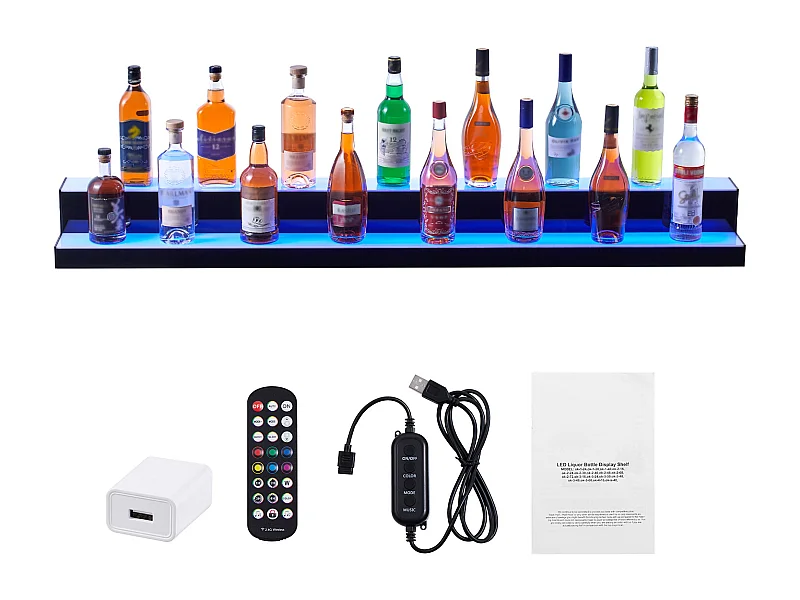 Présentoir de Bouteilles d'Alcool SucceBuy, Éclairé par LED en 2 Étapes, Étagère de Bar 152,4 cm, Contrôle RF et Application