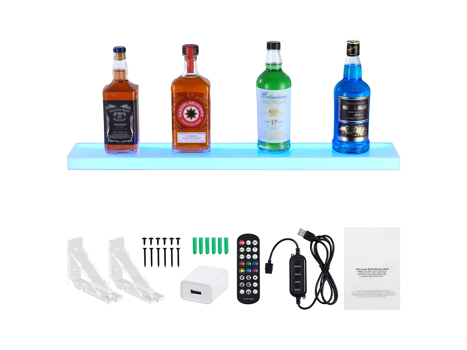 Présentoir de Bouteilles d'Alcool SucceBuy, Éclairé par LED en 1 Étapes, Étagère de Bar 76,2 cm, Contrôle RF et Application