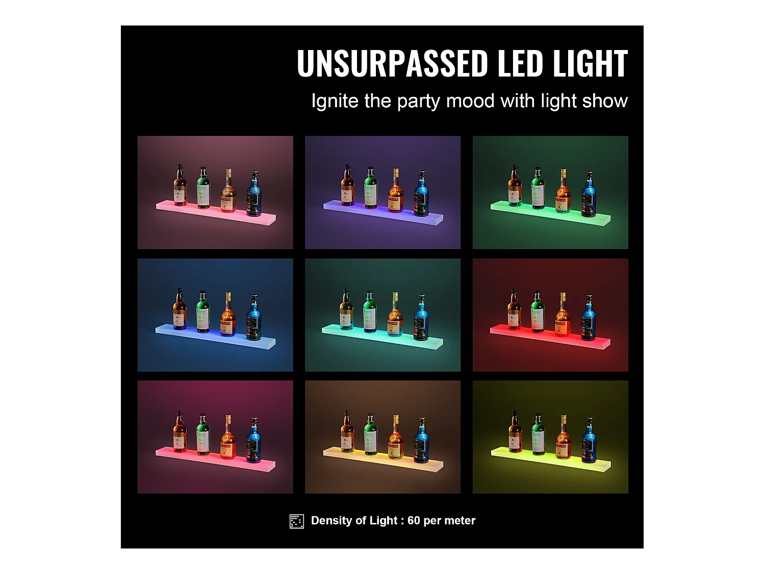 Présentoir de Bouteilles d'Alcool SucceBuy, Éclairé par LED en 1 Étapes, Étagère de Bar 76,2 cm, Contrôle RF et Application