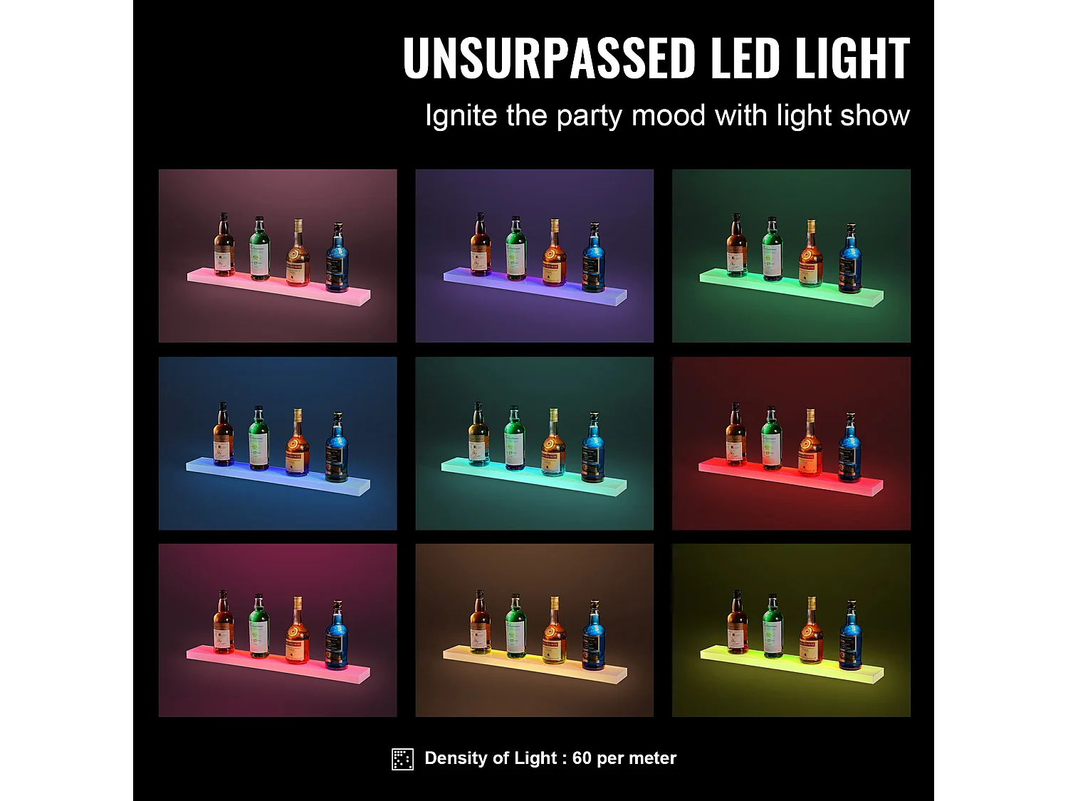 Espositore per Bottiglie di Alcolici SucceBuy, Illuminato a LED in 1 Livelli, Ripiano da Bar 76,2 cm, Controllo RF e App