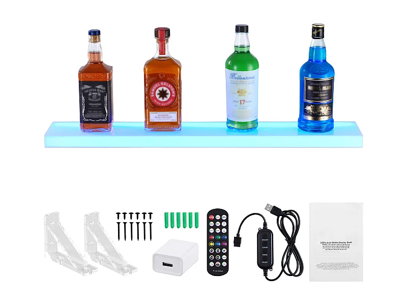 Expositor de Botellas de Alcohol SucceBuy, Iluminado con LED en 1 Niveles, Estante de Bar 76,2 cm, Control RF y Aplicación