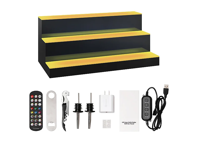 Présentoir de Bouteilles d'Alcool SucceBuy, Éclairé par LED en 3 Étapes, Étagère de Bar 60 cm, Contrôle RF et Application