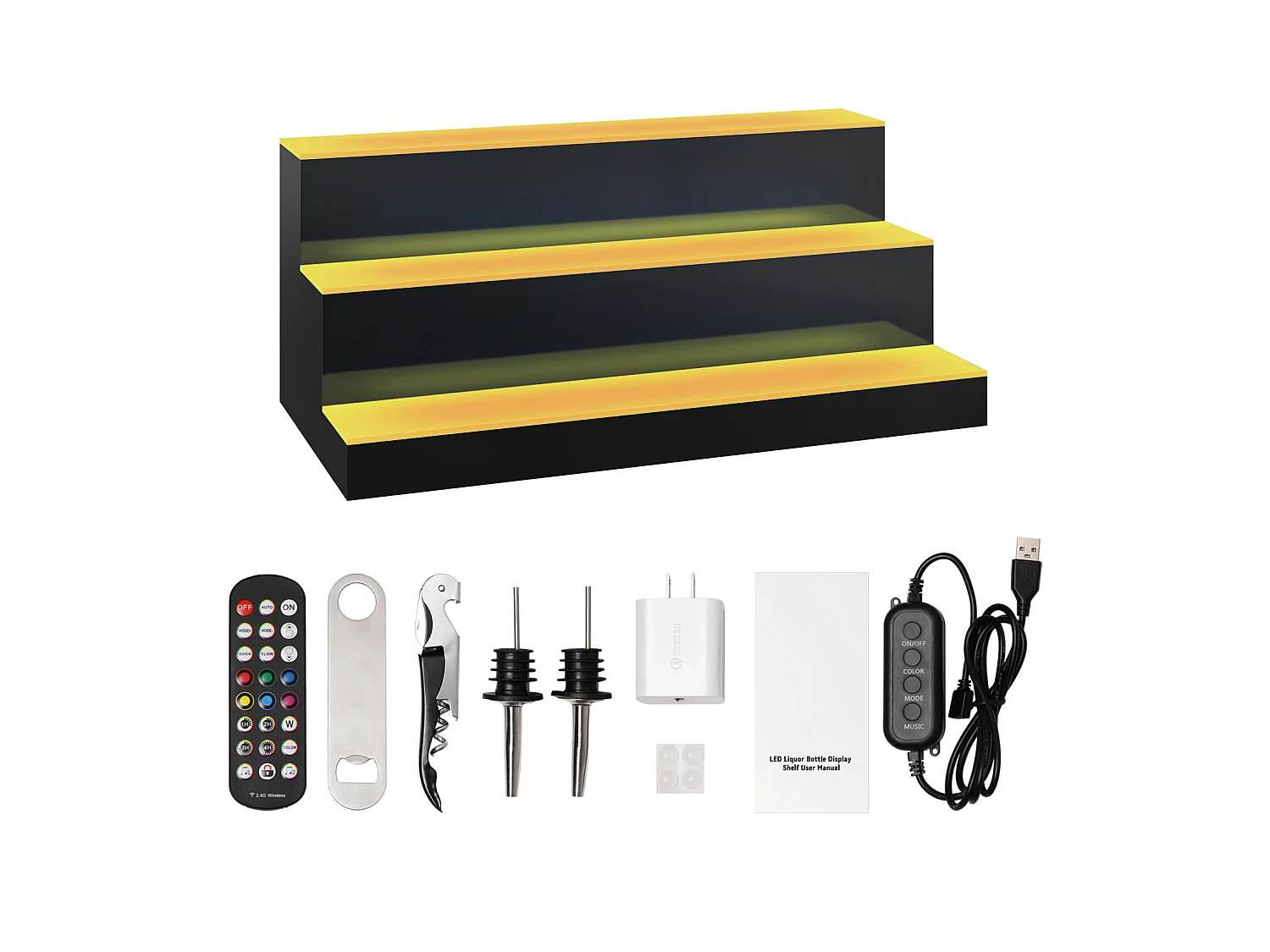 Présentoir de Bouteilles d'Alcool SucceBuy, Éclairé par LED en 3 Étapes, Étagère de Bar 60 cm, Contrôle RF et Application
