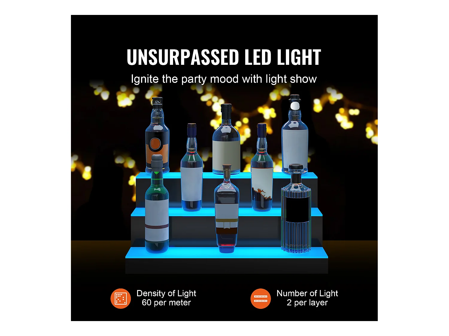 Présentoir de Bouteilles d'Alcool SucceBuy, Éclairé par LED en 3 Étapes, Étagère de Bar 60 cm, Contrôle RF et Application