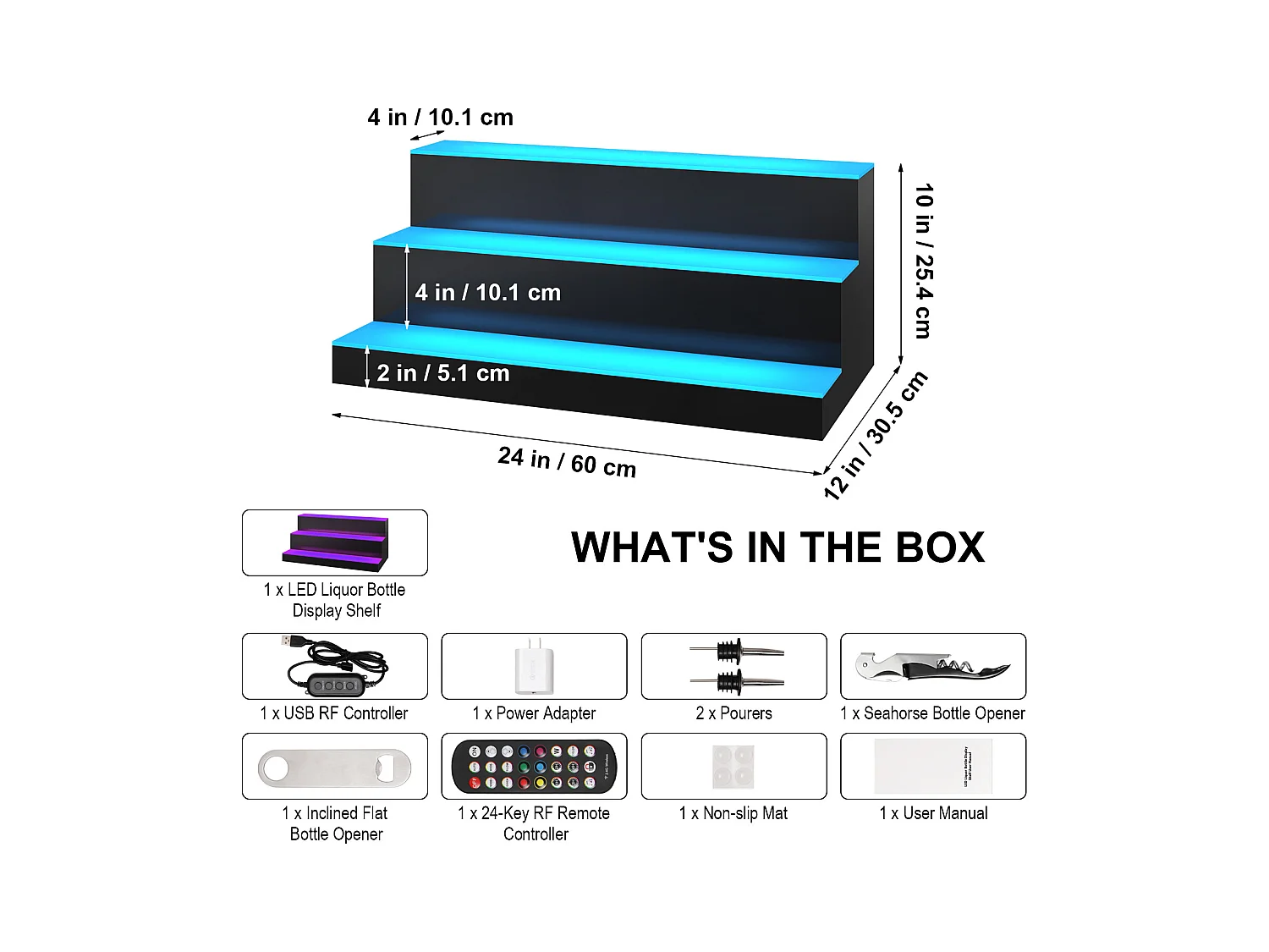 Présentoir de Bouteilles d'Alcool SucceBuy, Éclairé par LED en 3 Étapes, Étagère de Bar 60 cm, Contrôle RF et Application