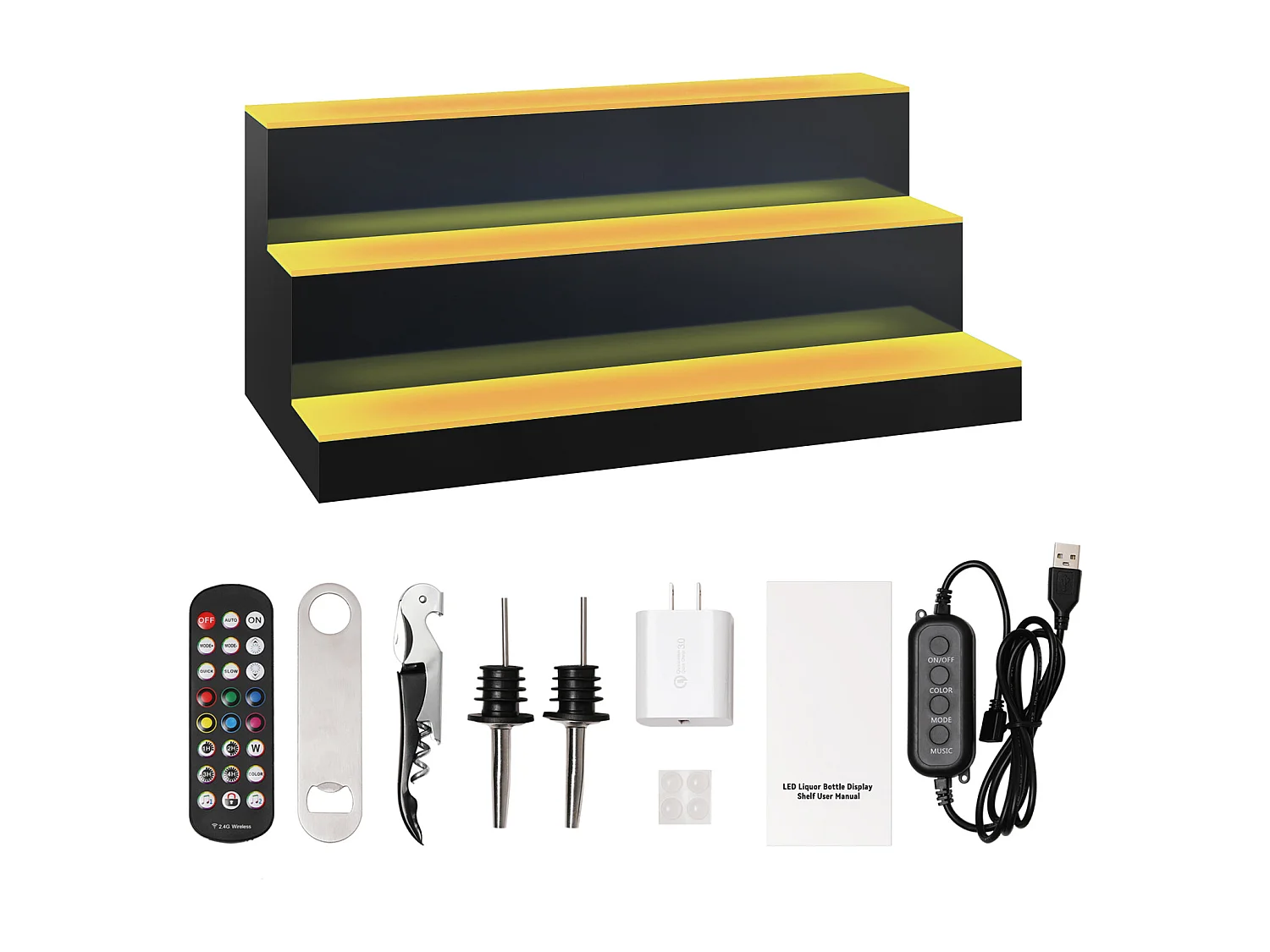 Présentoir de Bouteilles d'Alcool SucceBuy, Éclairé par LED en 3 Étapes, Étagère de Bar 60 cm, Contrôle RF et Application